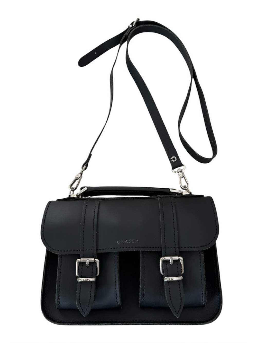 Grafea Micro Black Leather Satchel Crossbody Bag Academia Minimalist Grunge Chic